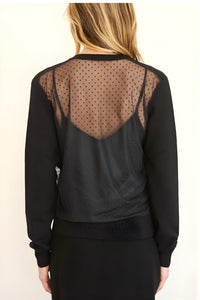 Brazeau Tricot Milan Tulle Back Cardigan in black - women's cardigan - detail view
