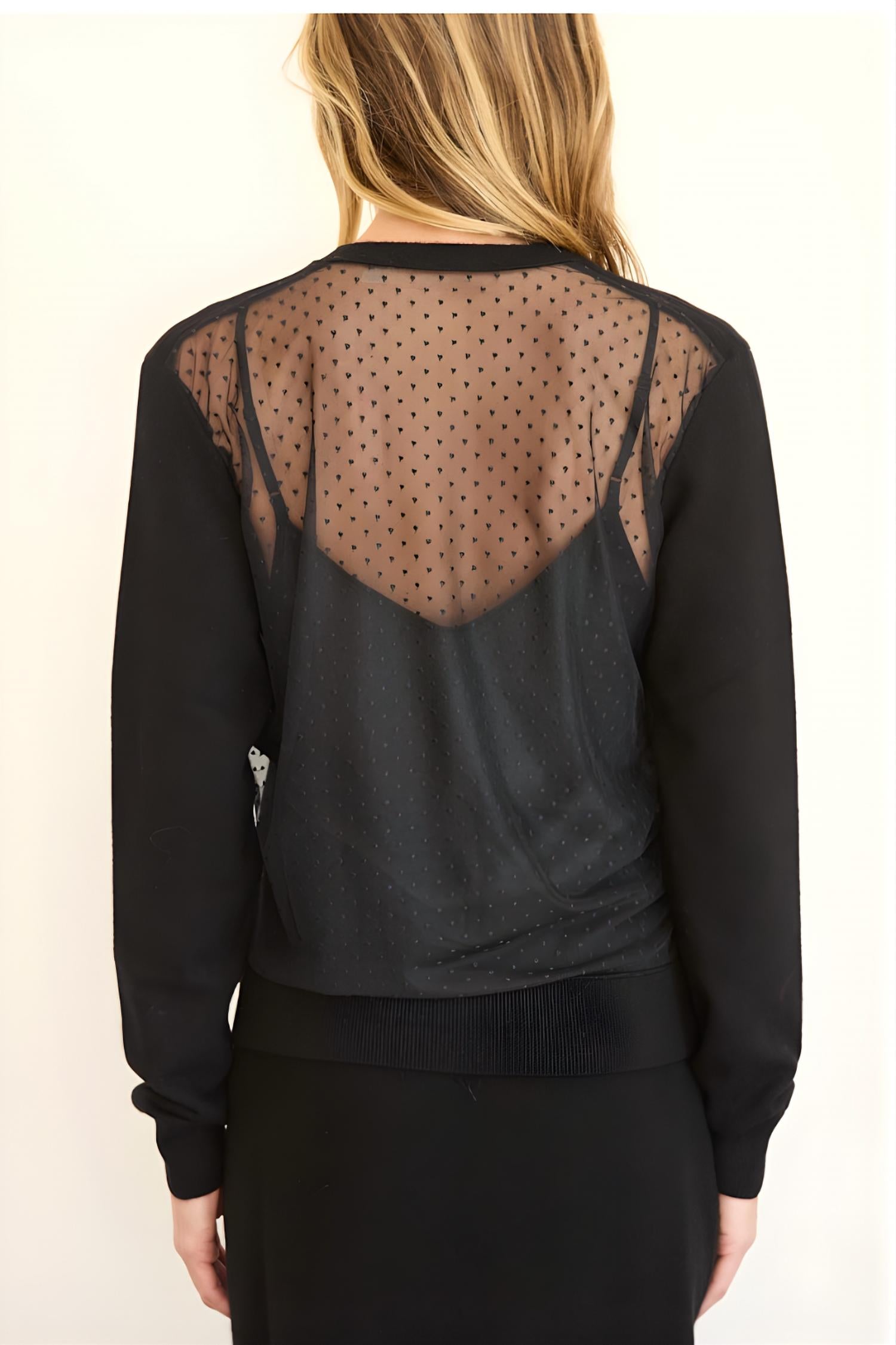 Brazeau Tricot Milan Tulle Back Cardigan in black - women's cardigan - detail view