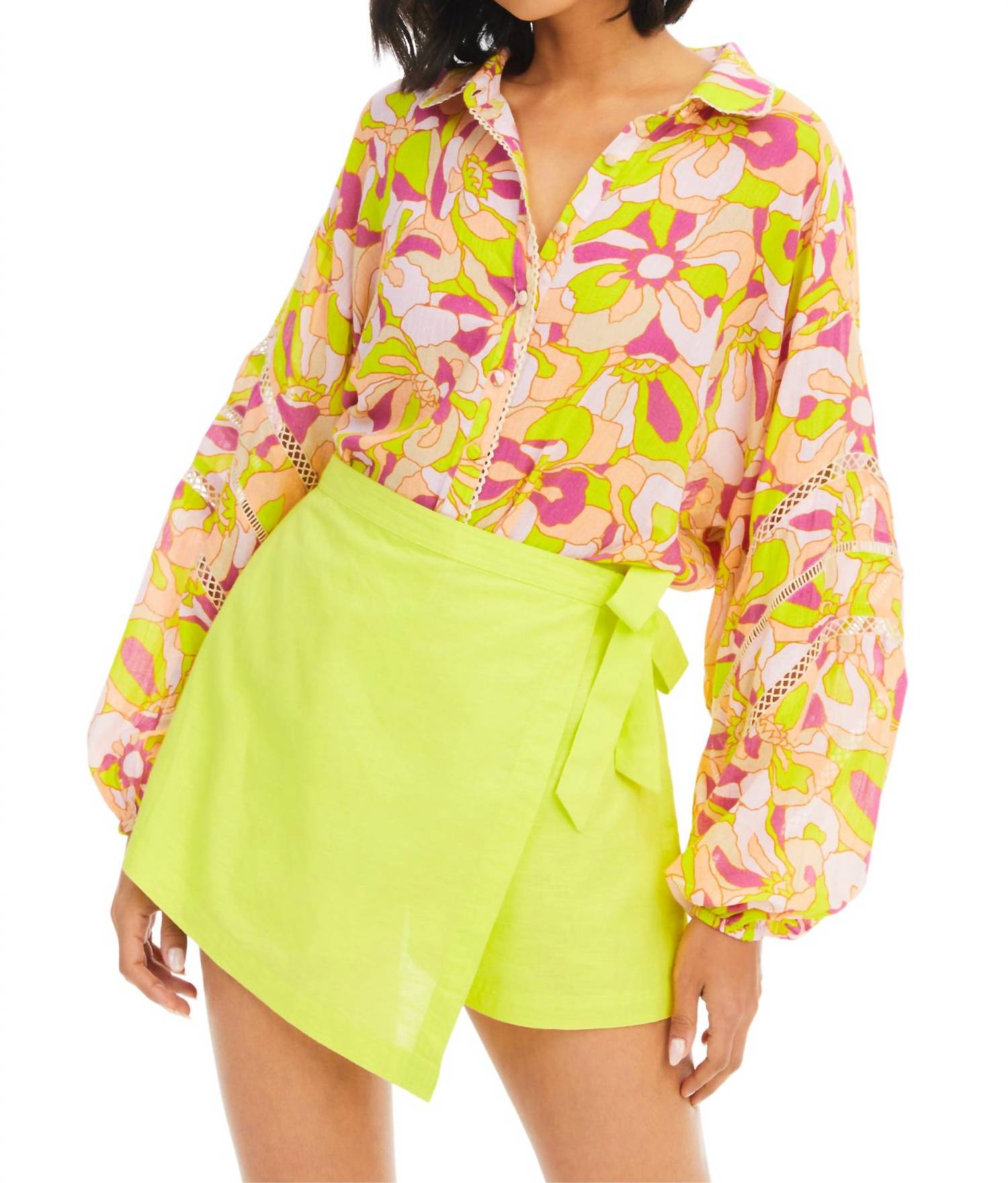 ALLISON NEW YORK Zelda Mini Skort in lime - women's shorts