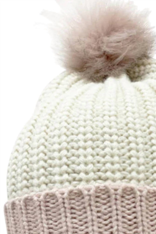 Kensie - Women's Beanie With Faux Fur Pom