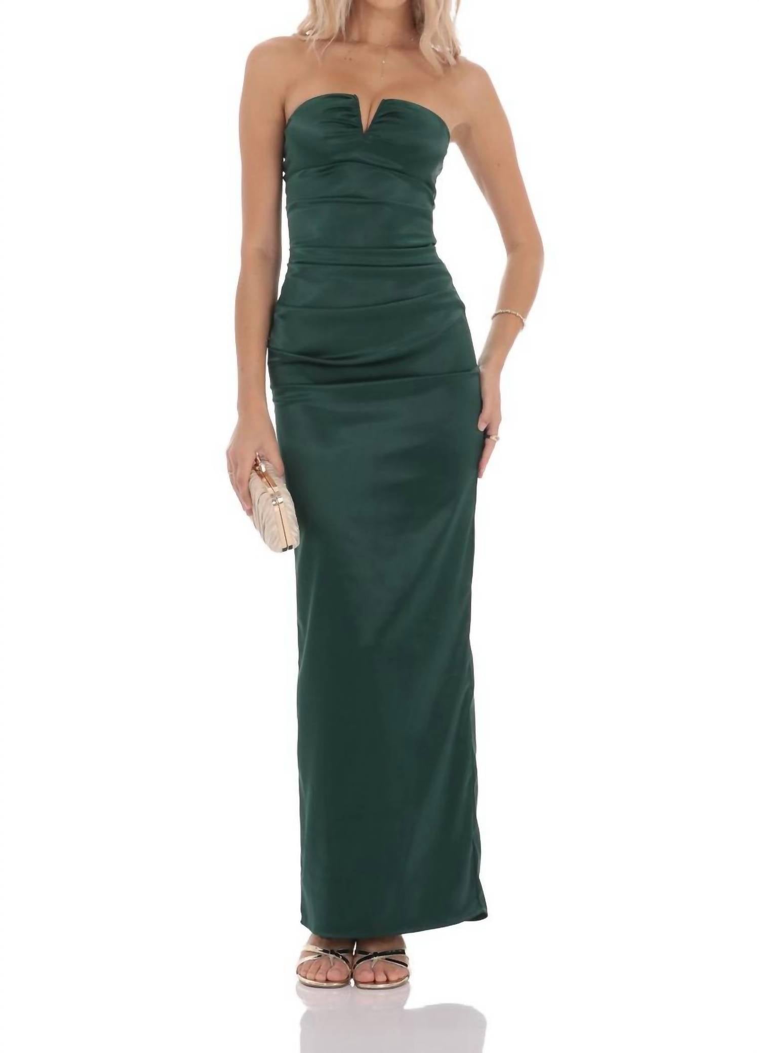 Lucy In The Sky - Satin V-strapless Maxi Dress
