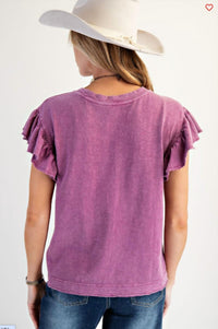 Easel - Wing Sleeves Cotton Slub Mineral Washed Knit Top