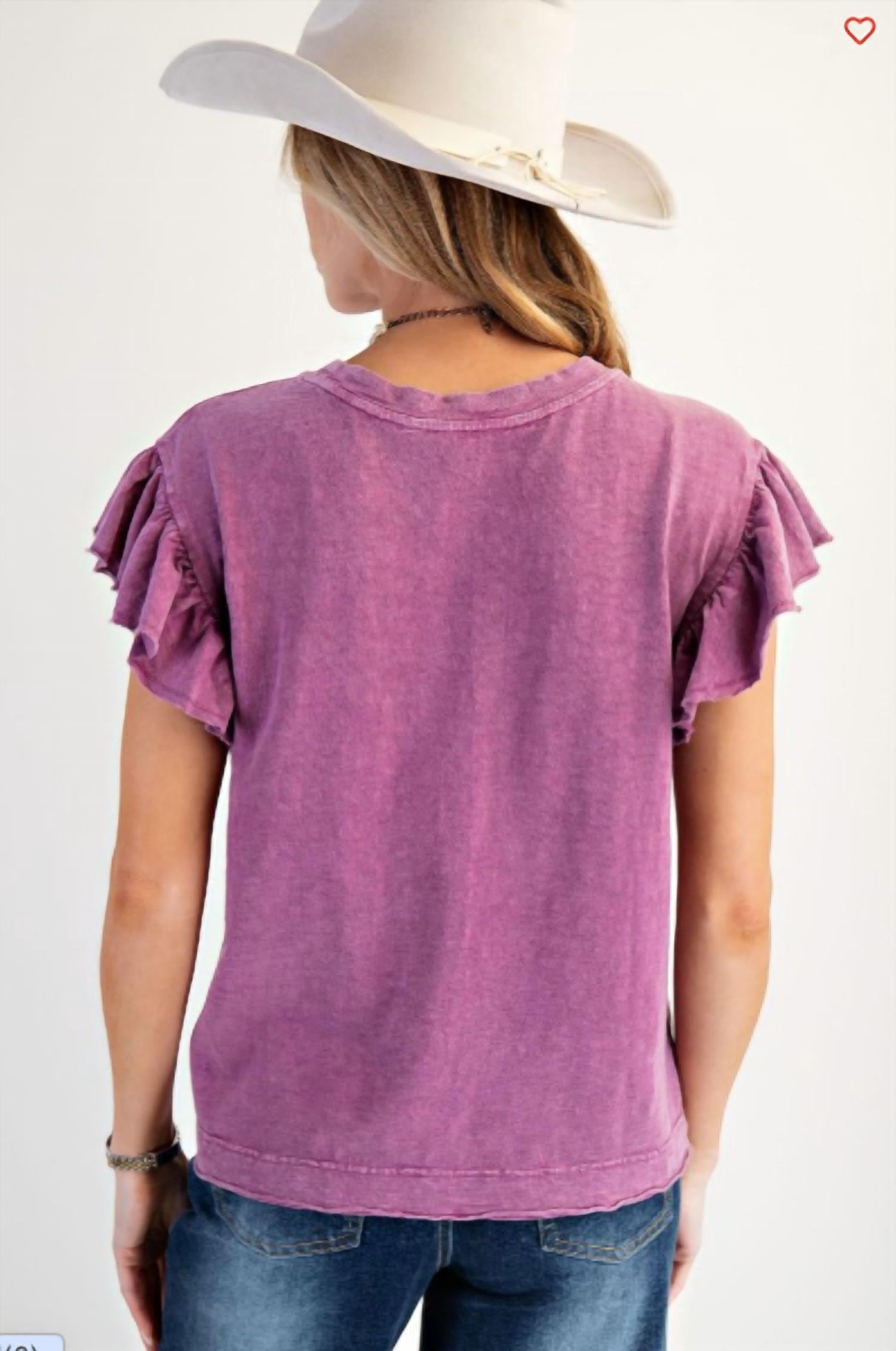 Easel - Wing Sleeves Cotton Slub Mineral Washed Knit Top