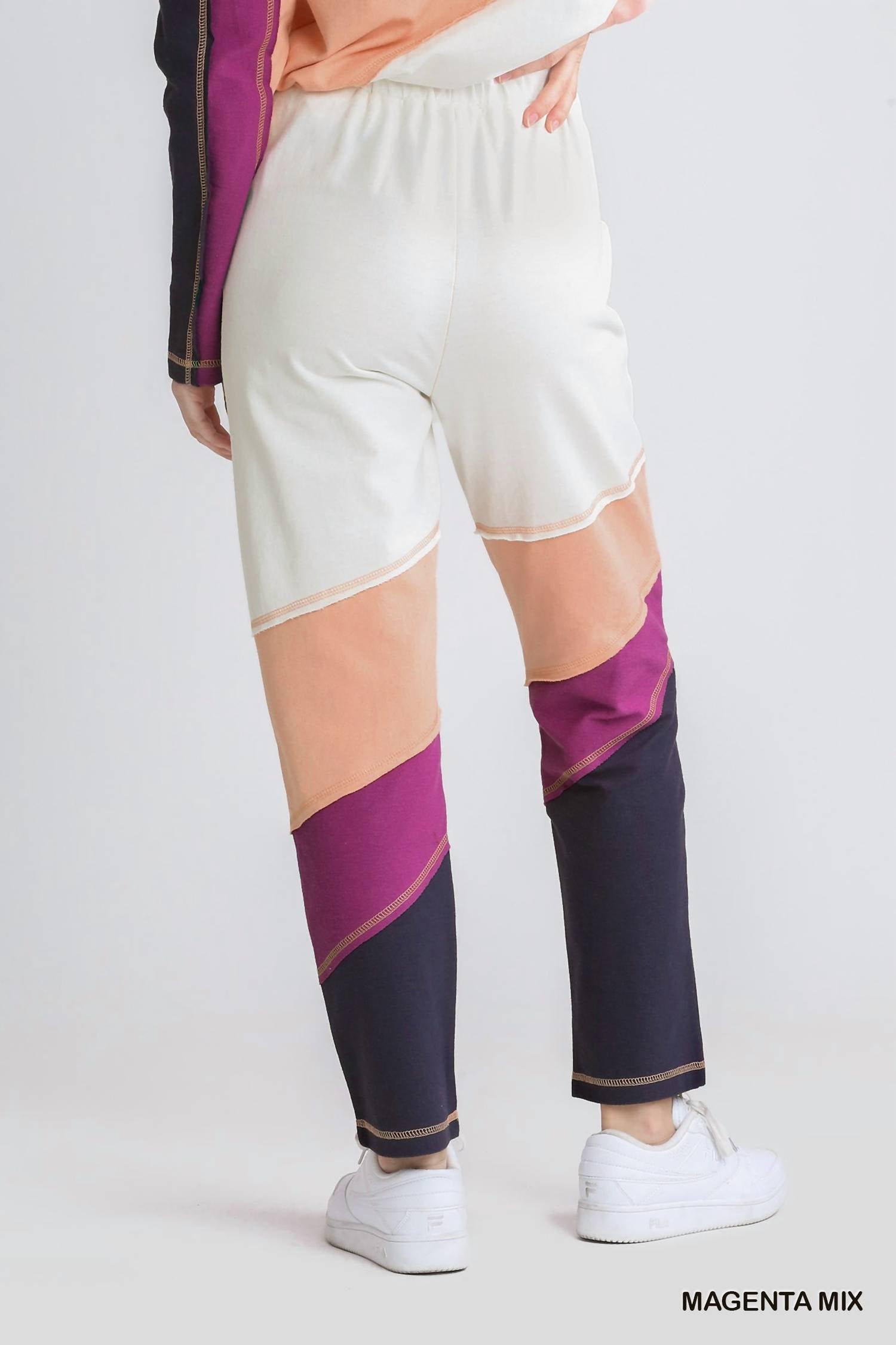 Umgee - French Terry Colorblock Stitch Detail Pants