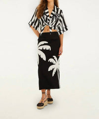 Farm Rio - Embroidered Palm Tree Maxi Skirt