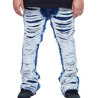 VALABASAS Men's Ravaged Stacked Flare Jean in indigo - men's jeans