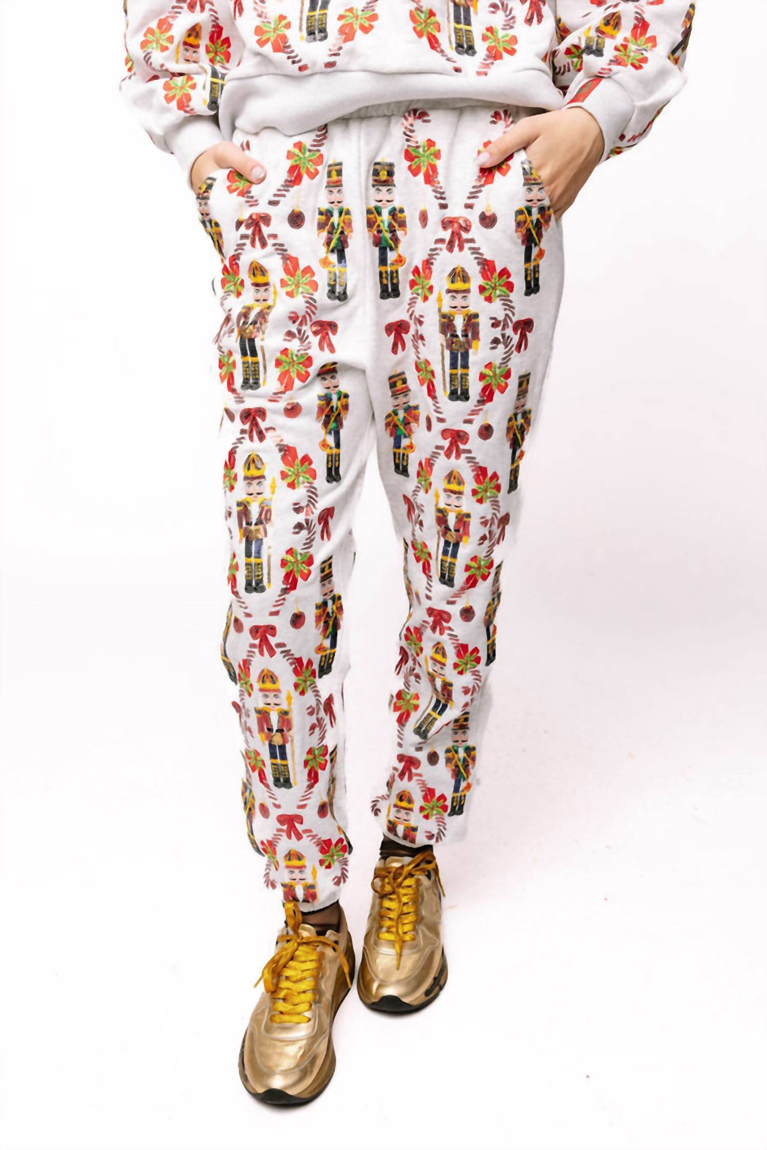 QUEEN OF SPARKLES Nutcracker And Candy Cane Pants in grey - women's pants