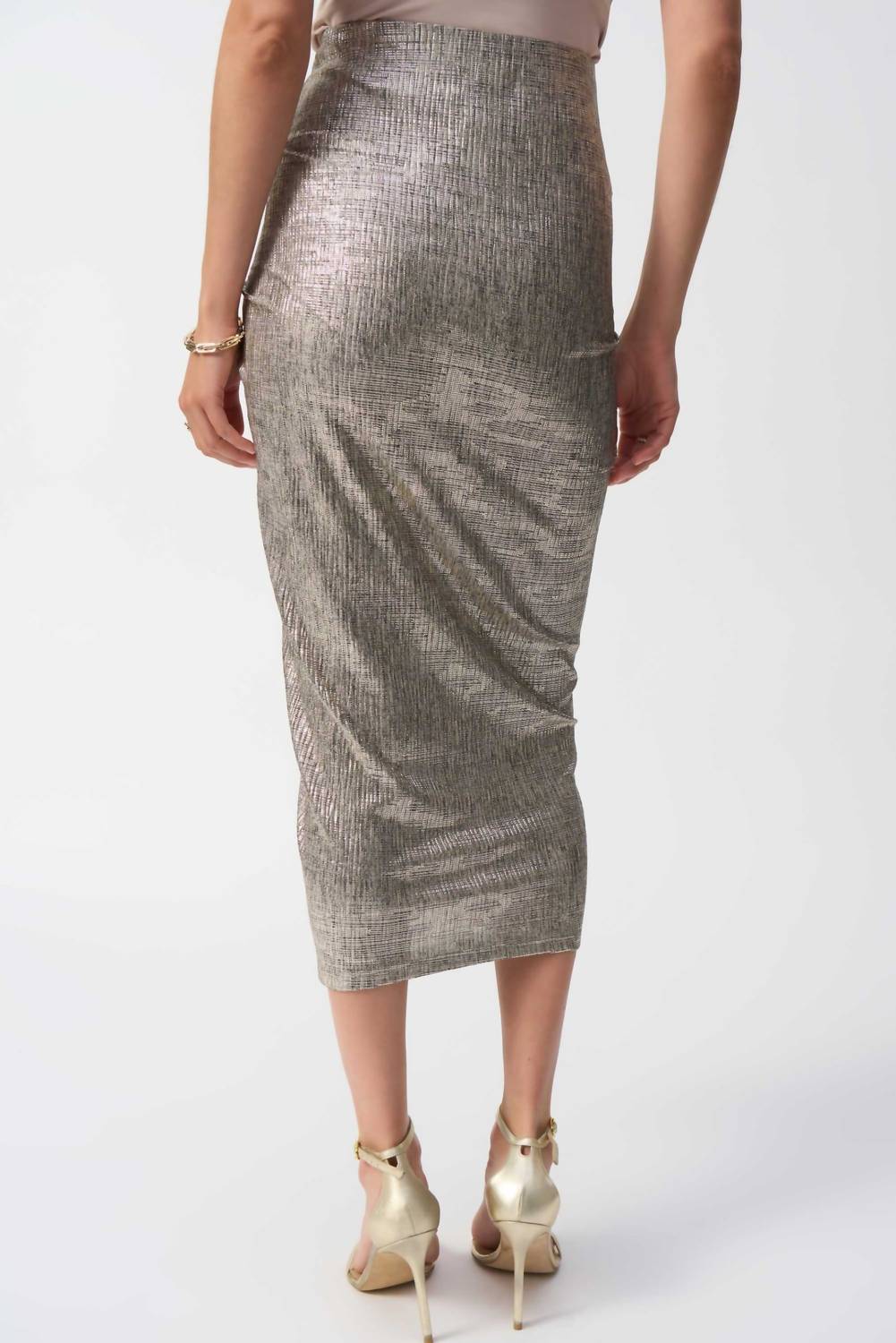 Joseph Ribkoff - Foiled Knit Draped Pencil Skirt