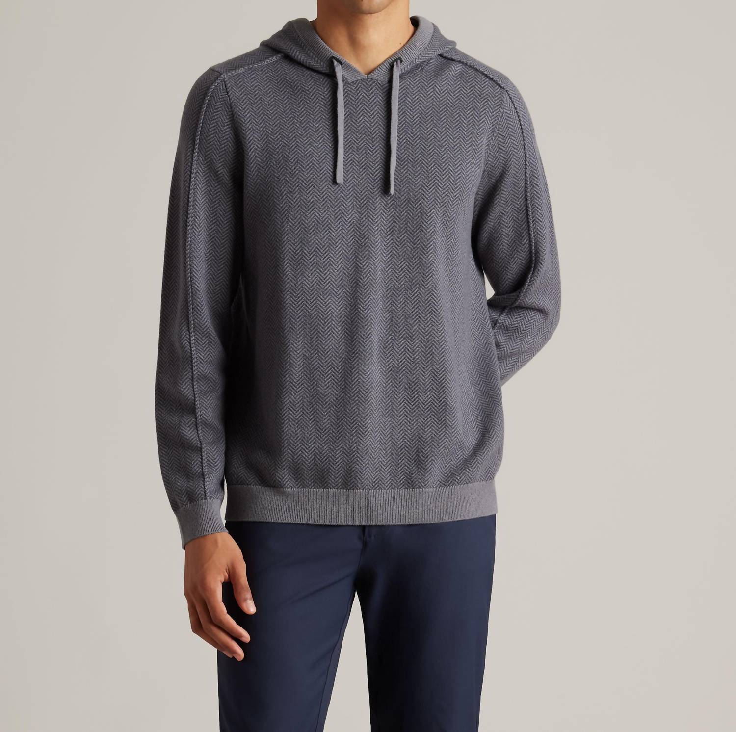 RHONE Emerson Knit Long Sleeve Hoodie in light gray heather - men's shirt - detail view