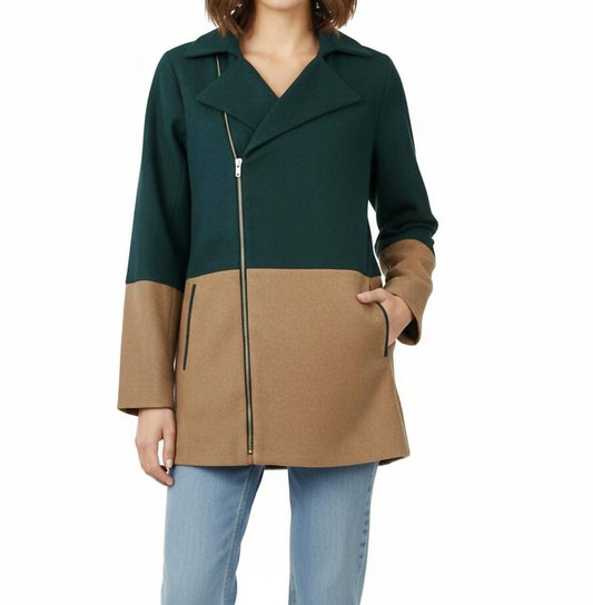Ya Los Angeles - Color Block Coat With Asymmetrical Zipper
