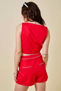 Day + Moon - Notched Crop Top And Shorts Set