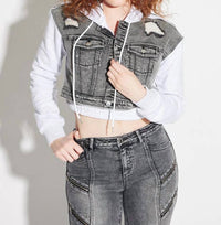 Circular Path - Crop Denim Hoodie
