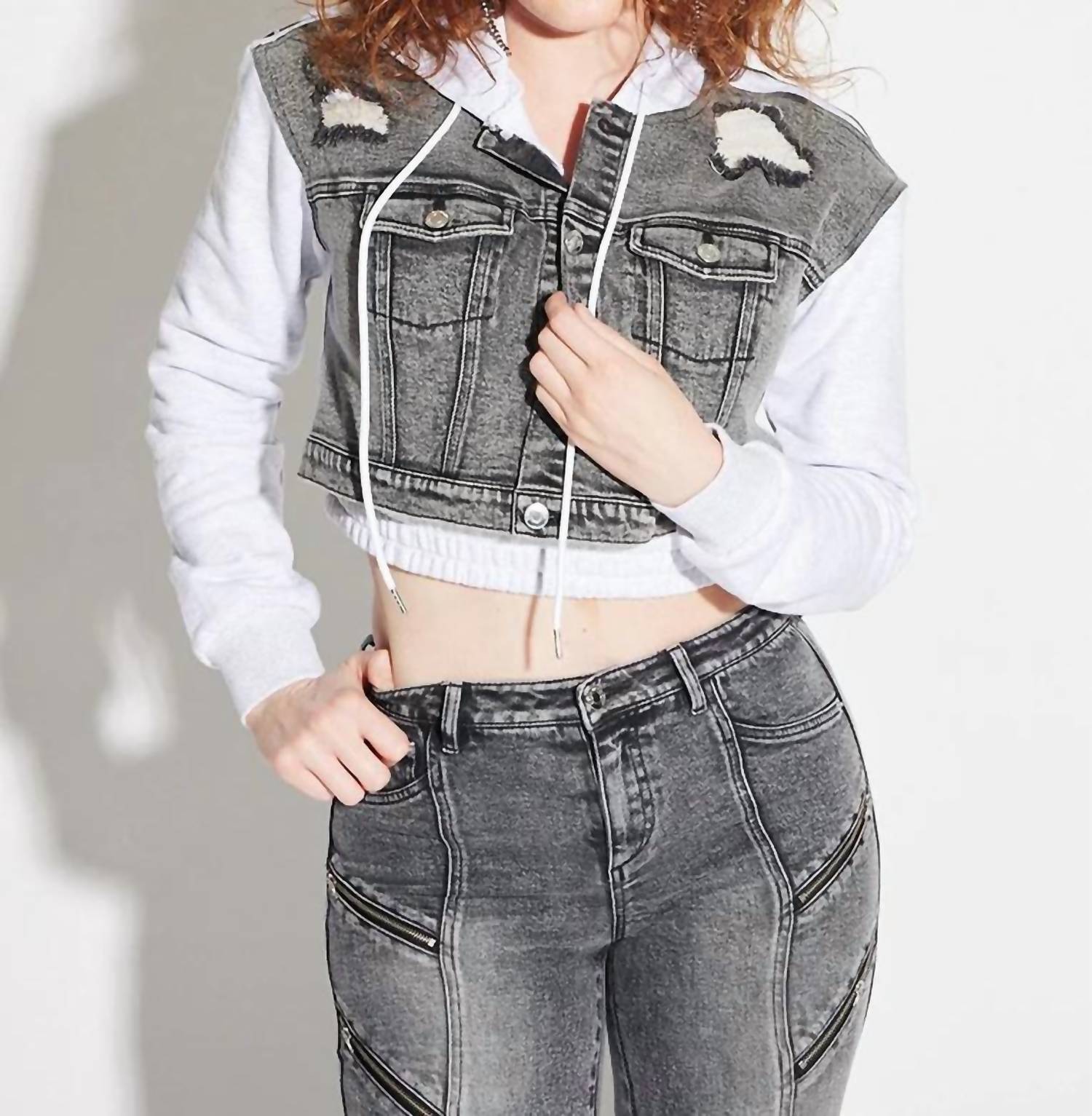 Circular Path - Crop Denim Hoodie