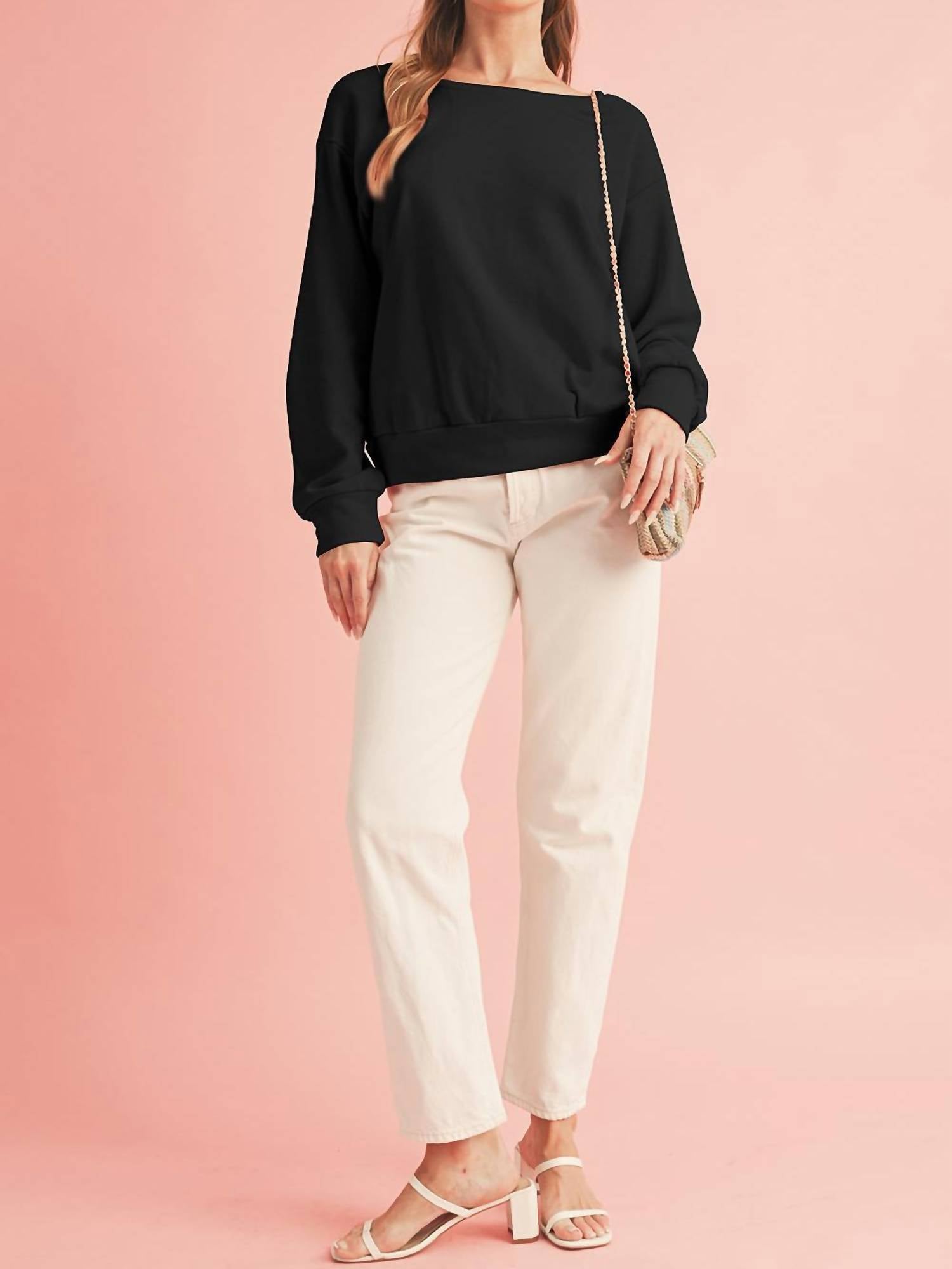 Shewin - Bowknot Round Neck Sweatshirt