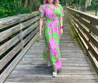 A.Peach - Notched Flared V-neck Maxi Dress