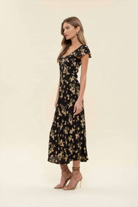 The Workshop - V Neck Ruffle Sleeve Side Slit Midi Dress