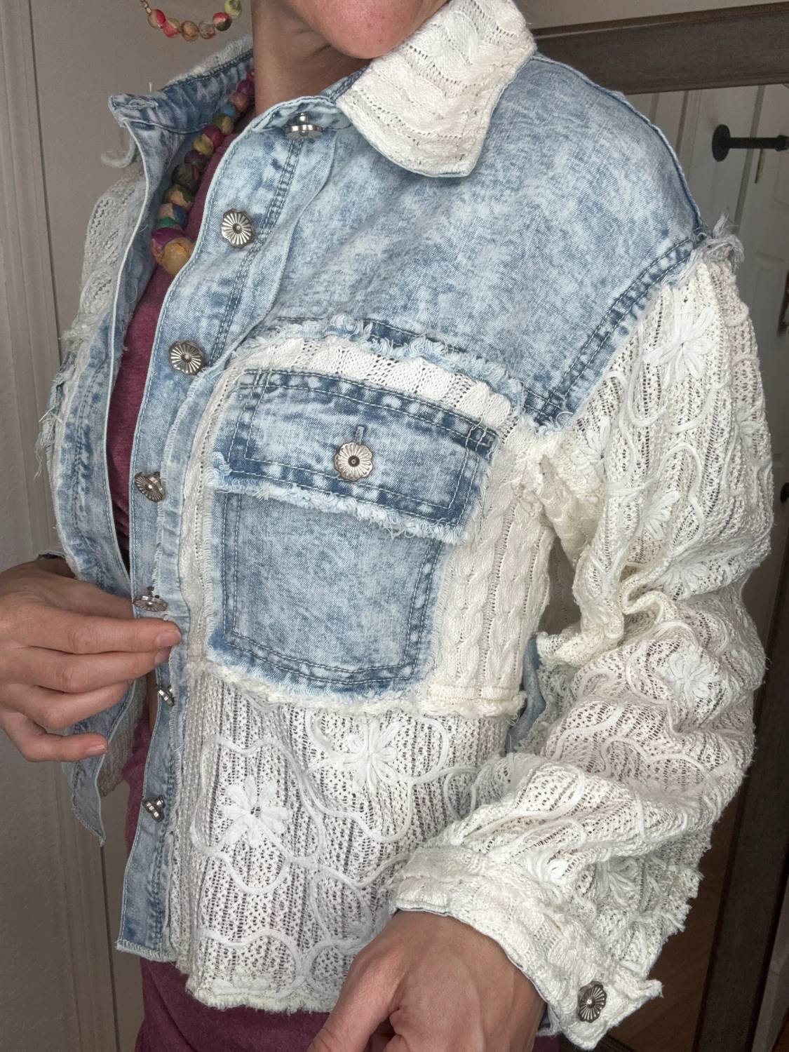Pol - Delia Denim & Lace Shirtket