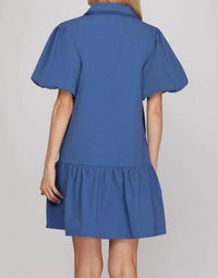 She + Sky - Embroidered Collar V-neck Dress
