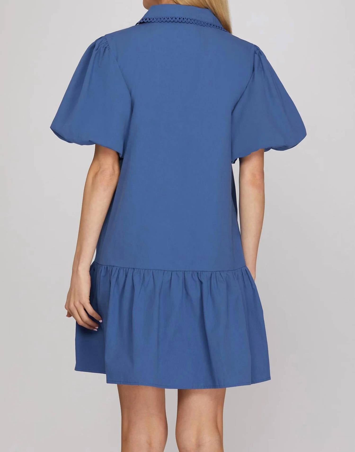 She + Sky - Embroidered Collar V-neck Dress
