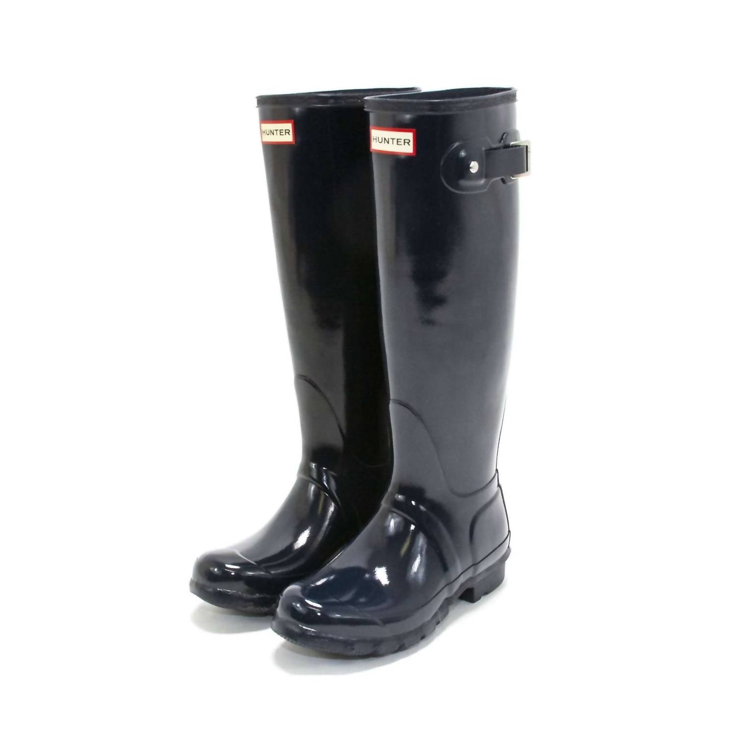 HUNTER Women's Original Tall Gloss Rain Boots in navy - women's shoe