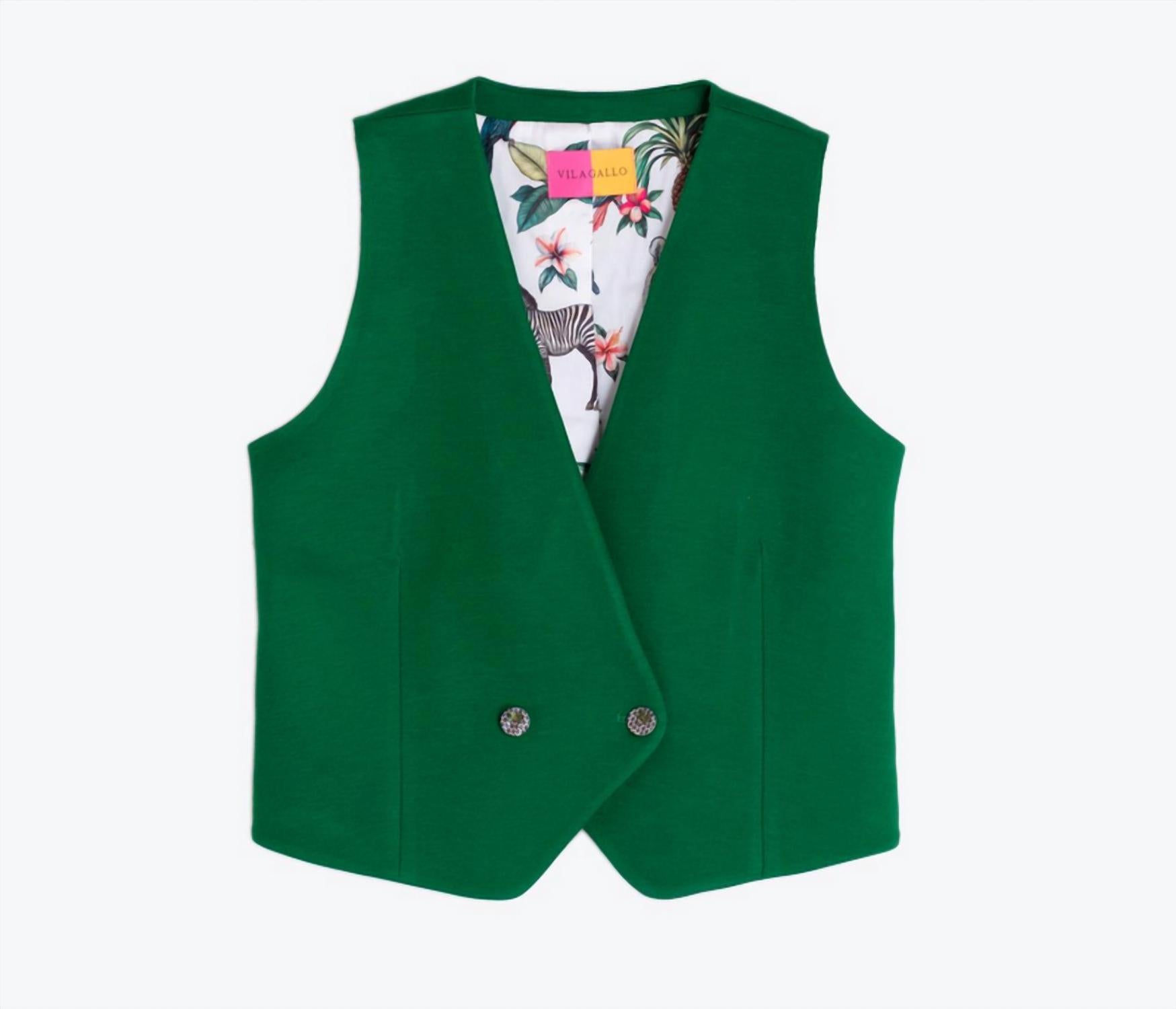 Vilagallo Crepe Knit Vest in green - women's tank top - alternate view