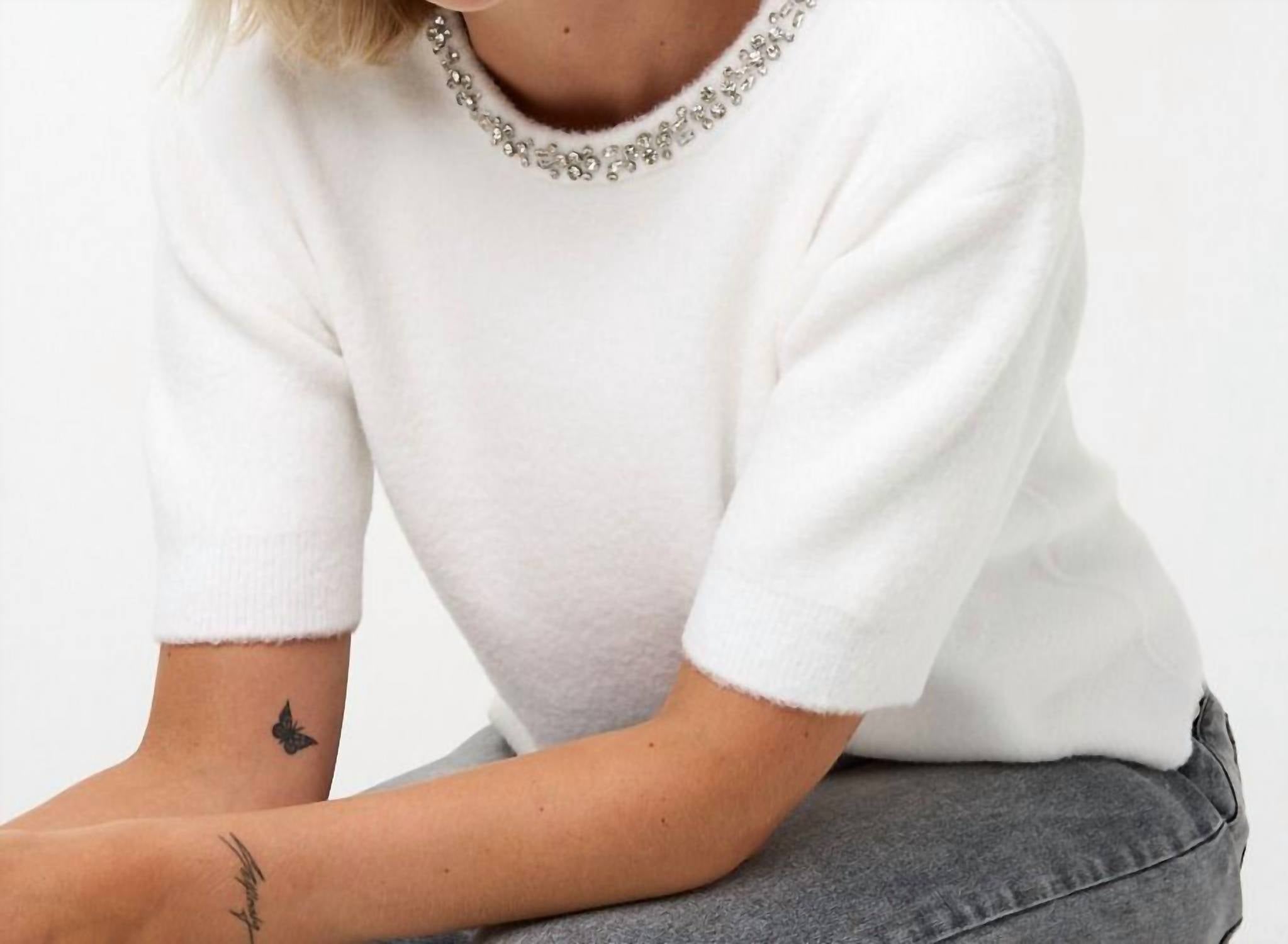 ESQUALO Fredrika Fancy Neck Sweater in off white - women's sweater - view 4