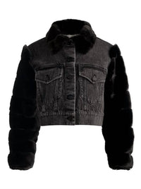 alice + olivia Jeff Faux Fur Denim Jacket in charlotte grey - women's jacket - view 4