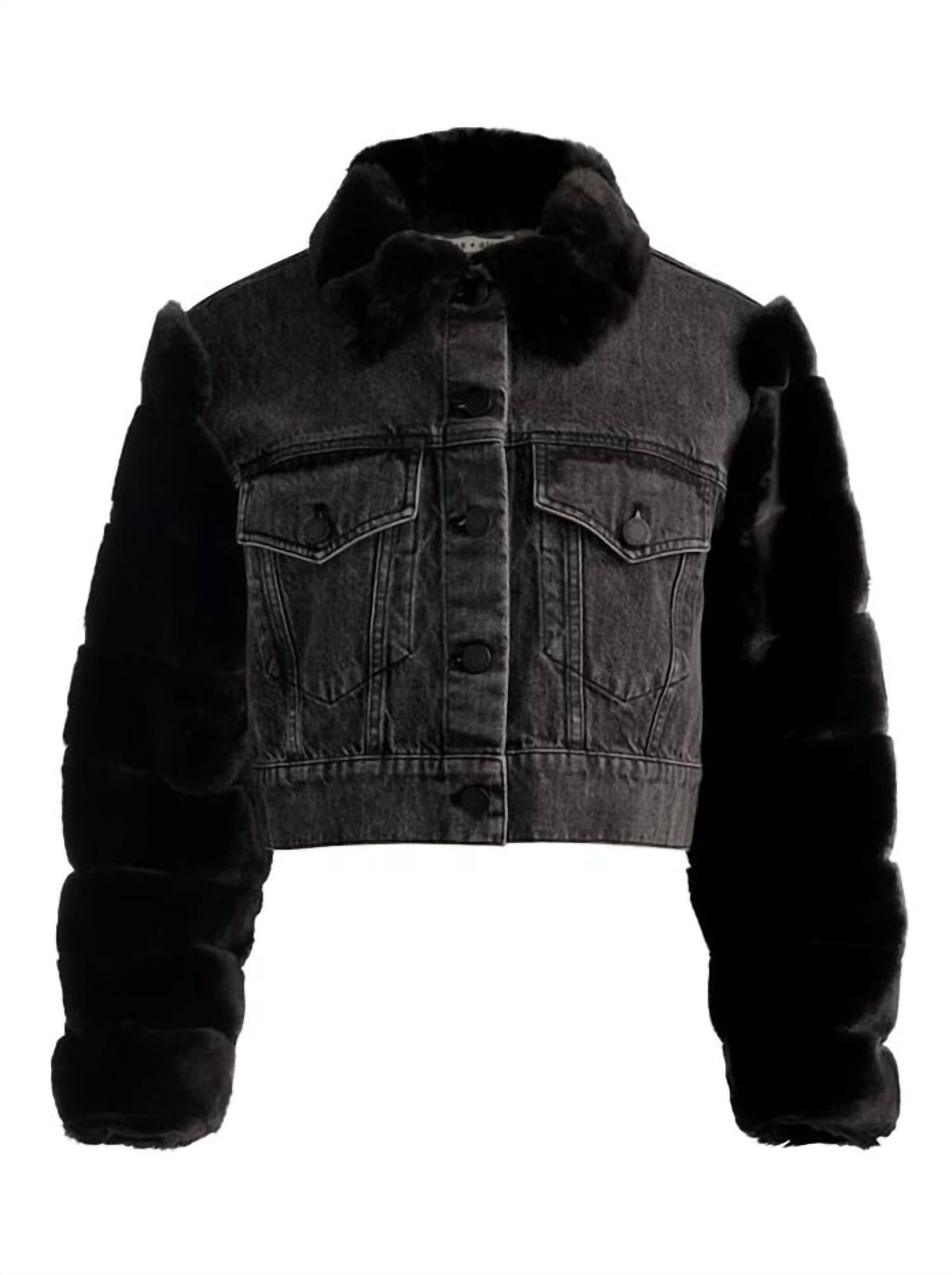 alice + olivia Jeff Faux Fur Denim Jacket in charlotte grey - women's jacket - view 4