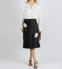 SIMKHAI Arla Floral Jacquard Midi Skirt in black - women's skirt