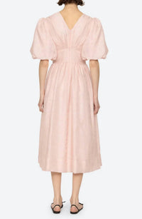 Sea - Florence Embossed Puff Sleeve Midi Dress