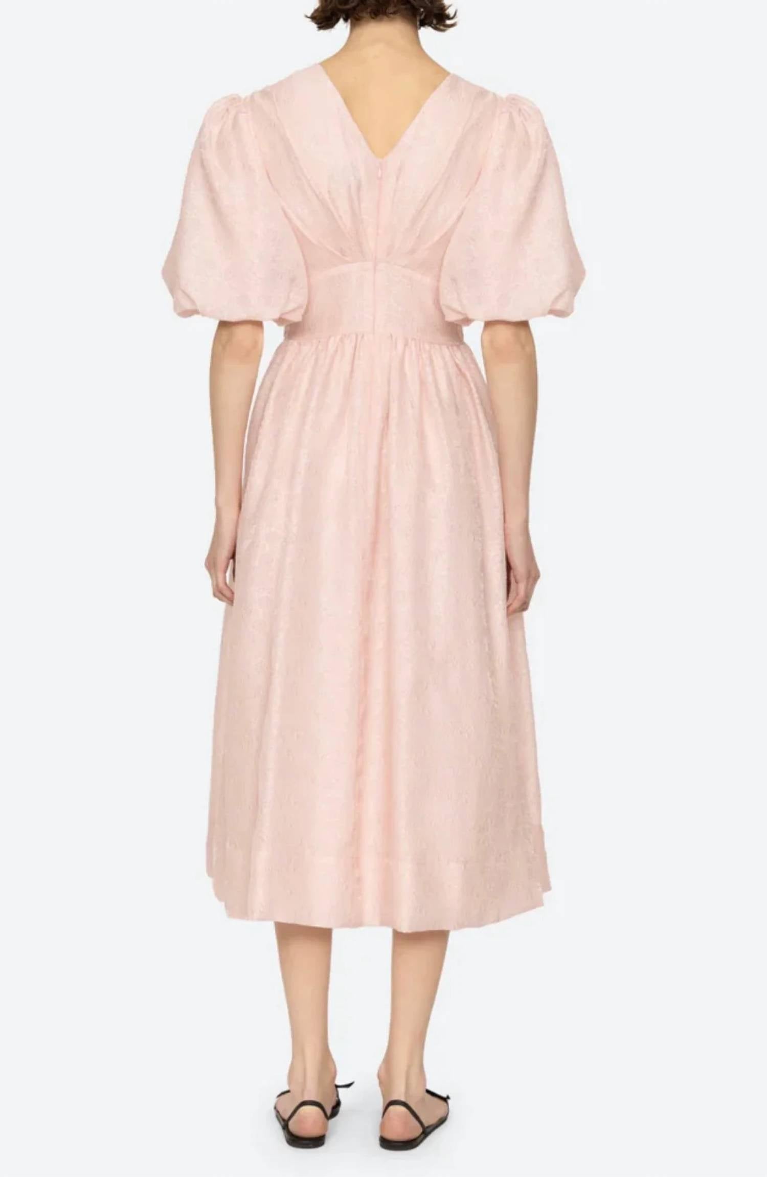 Sea - Florence Embossed Puff Sleeve Midi Dress