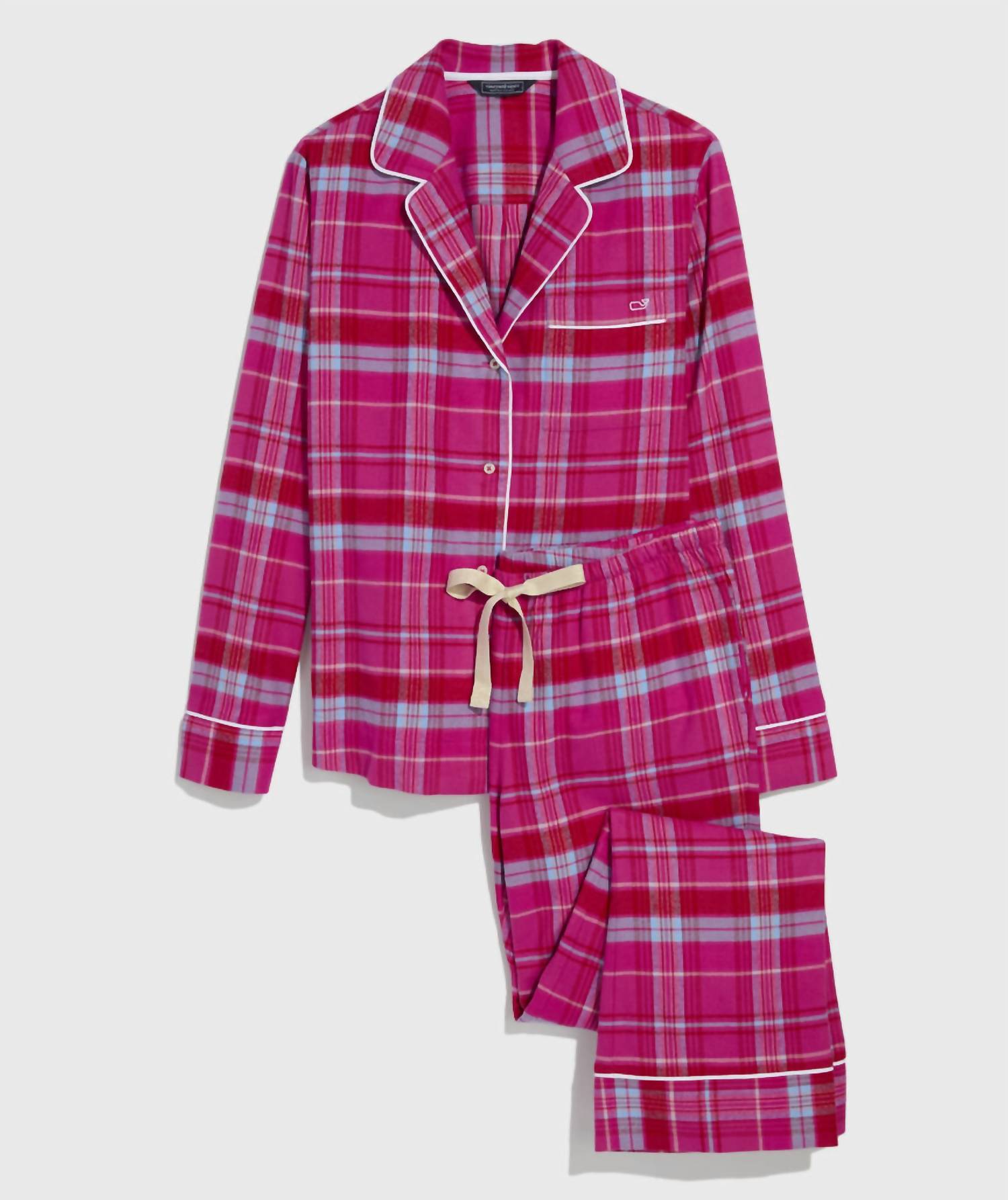 vineyard vines Women's Flannel Pajama Set in party plaid lipstick - women's sleepwear