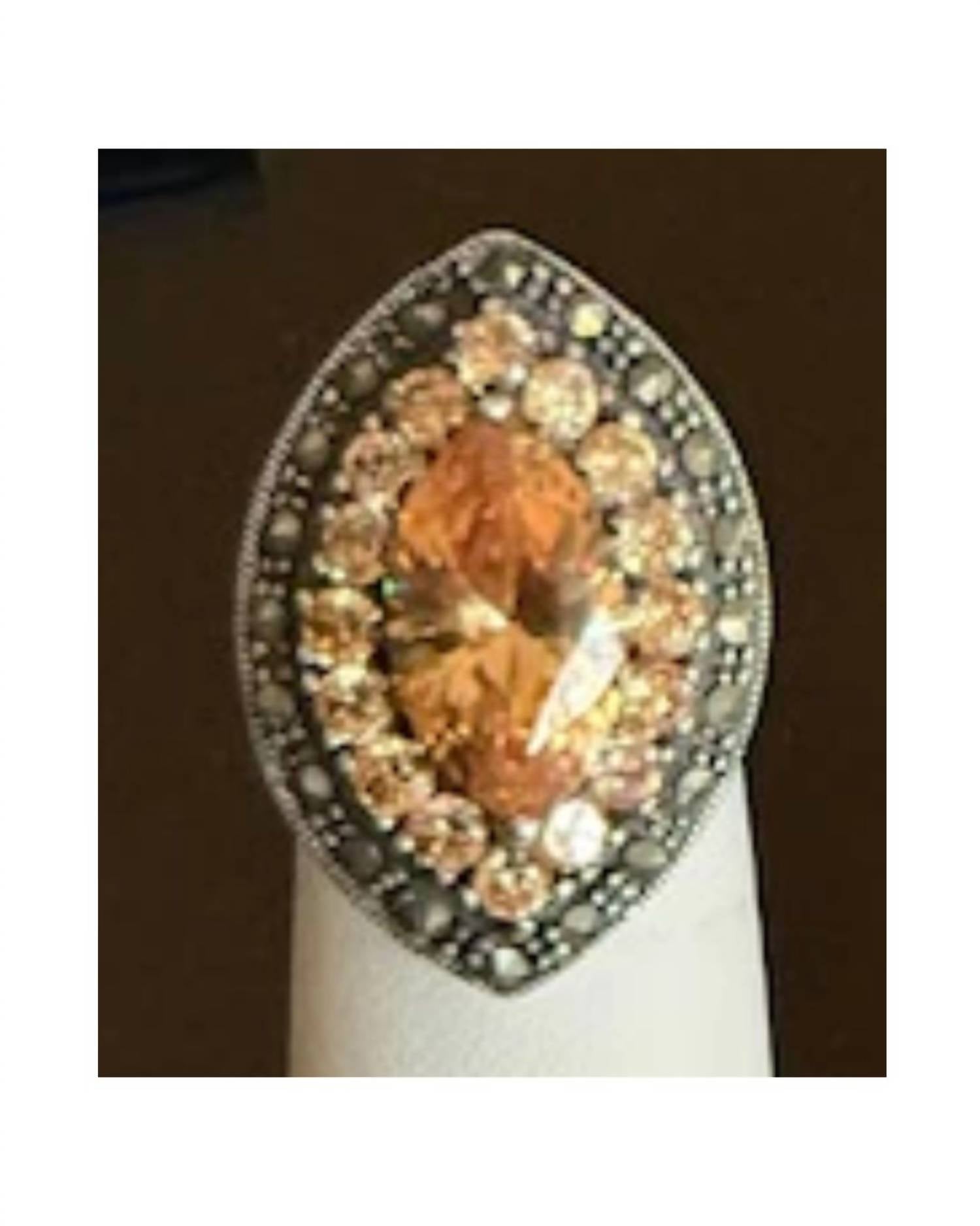 P & K Jewelry Women's Sterling Marcasite Ring in silver amber - women's jewelry - detail view