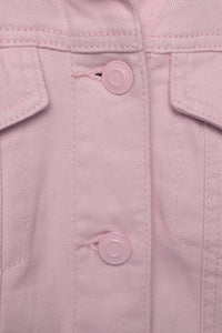 Pine Apparel - Peplum Hem Denim Jacket W/ Novelty Buttons