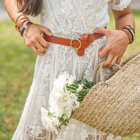 Most Wanted - Women's Brass Toned Circle Buckle Leather Belt