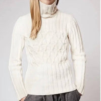 Fisherman Out of Ireland Women's Cabled Polo Neck Sweater in ecru - women's sweater