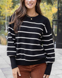 Grace and Lace Crew Neck Striped Sweater in black stripe - women's sweater - alternate view