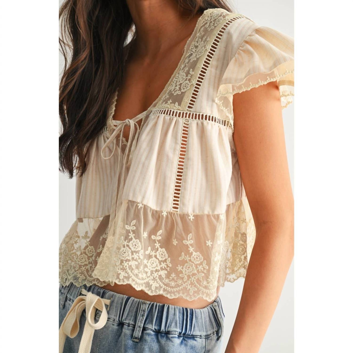 Camellia - Lace Trim Blouse