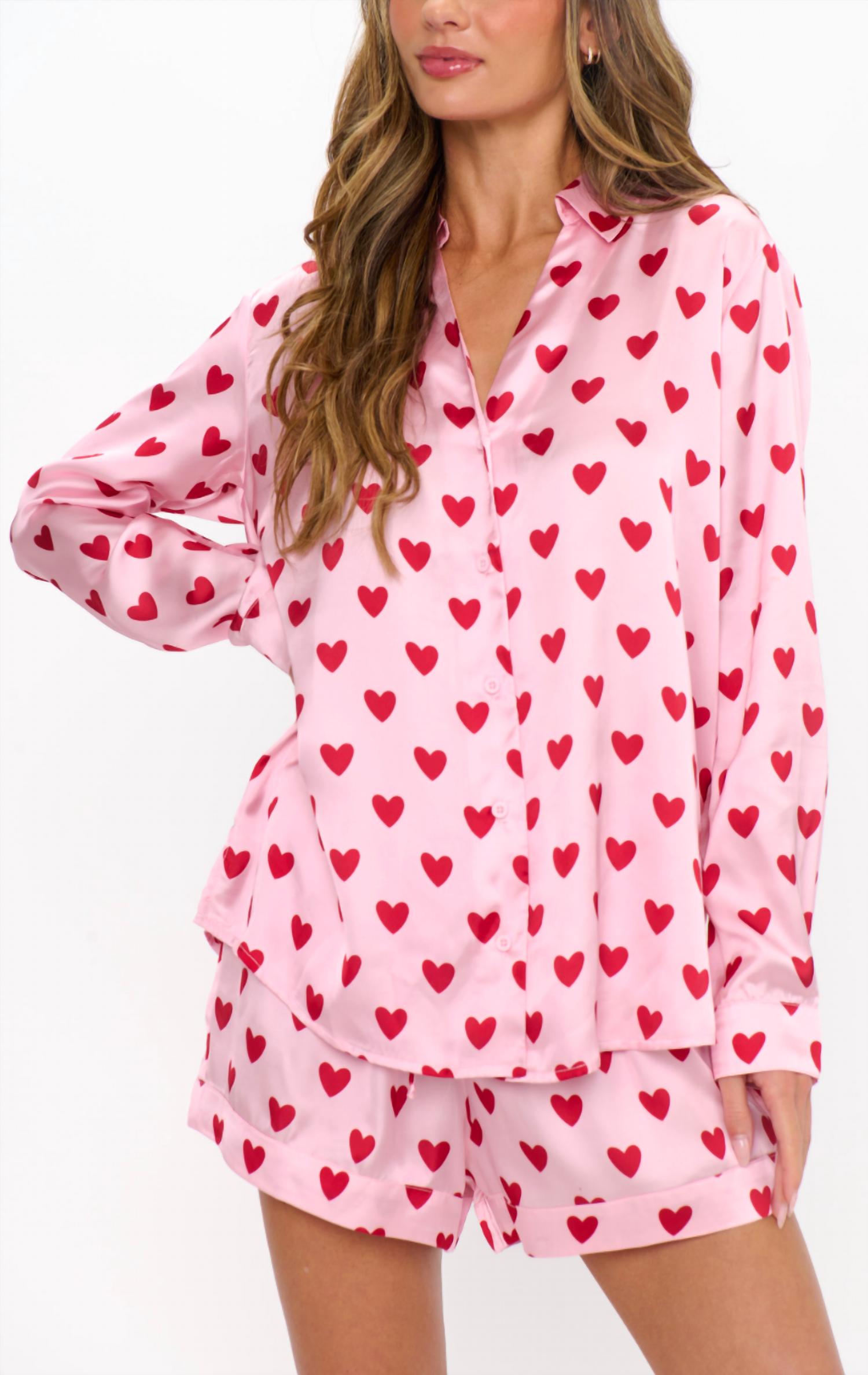Show Me Your Mumu Early Riser Pajama Set in pink queen of hearts silky - women's sleepwear