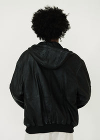 Tibi - Pebbled Leather Zip Up Hoodie Jacket