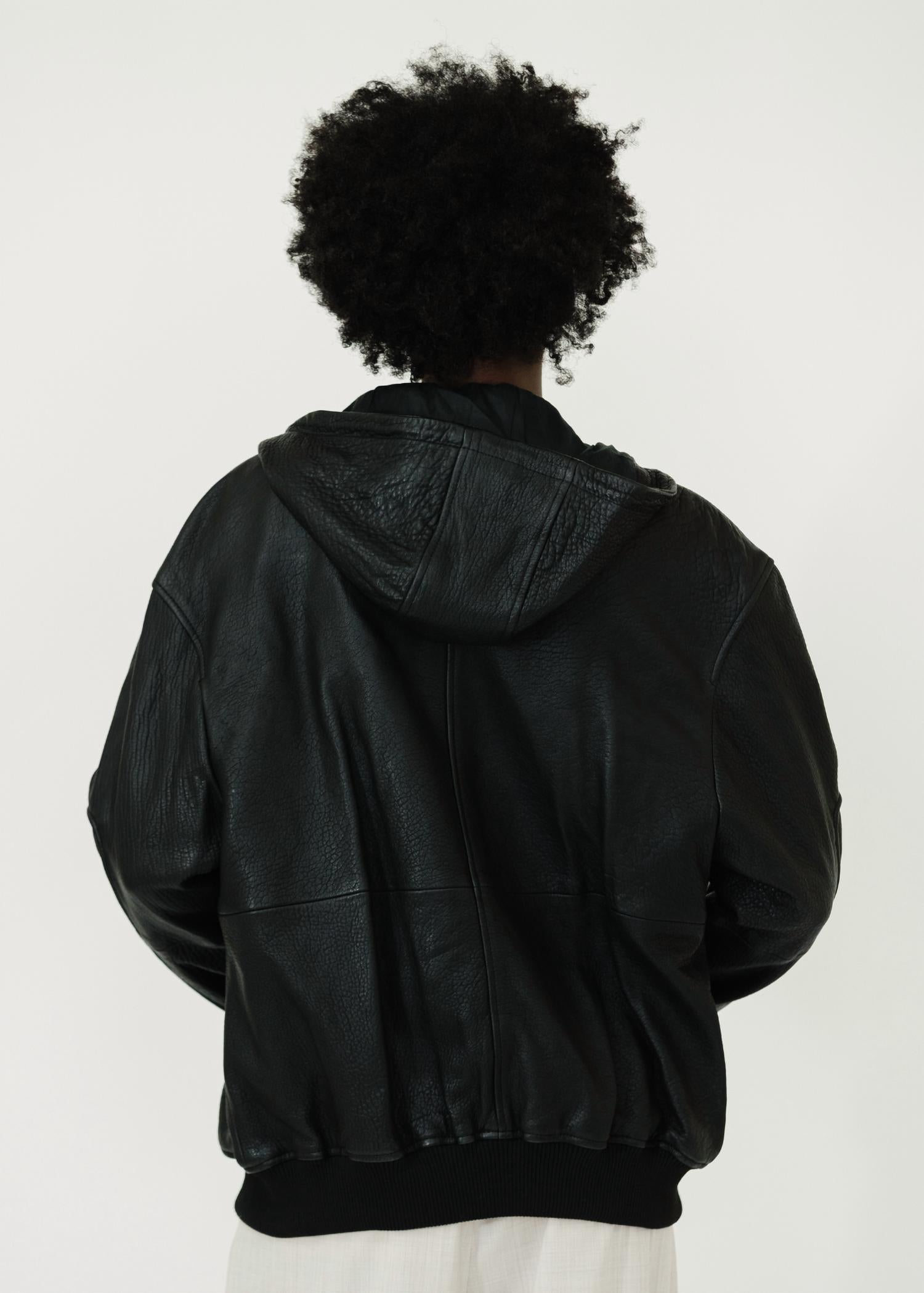 Tibi - Pebbled Leather Zip Up Hoodie Jacket