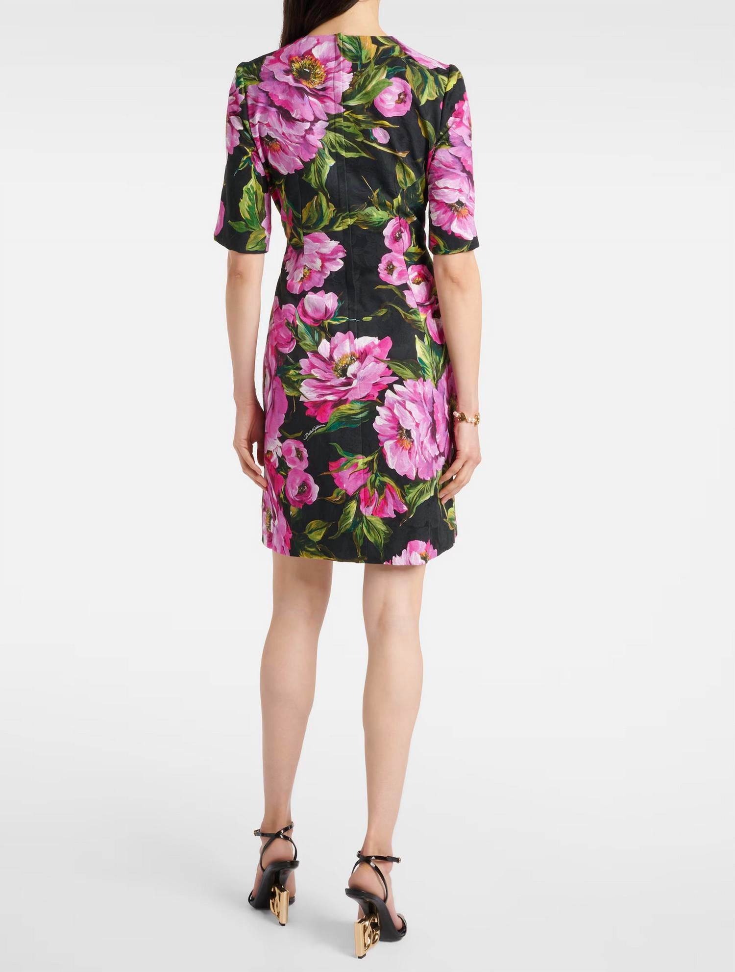 Dolce & Gabbana WOMEN'S FIT AND FLARE DRESS in peony print in black peony - women's intimate - alternate view