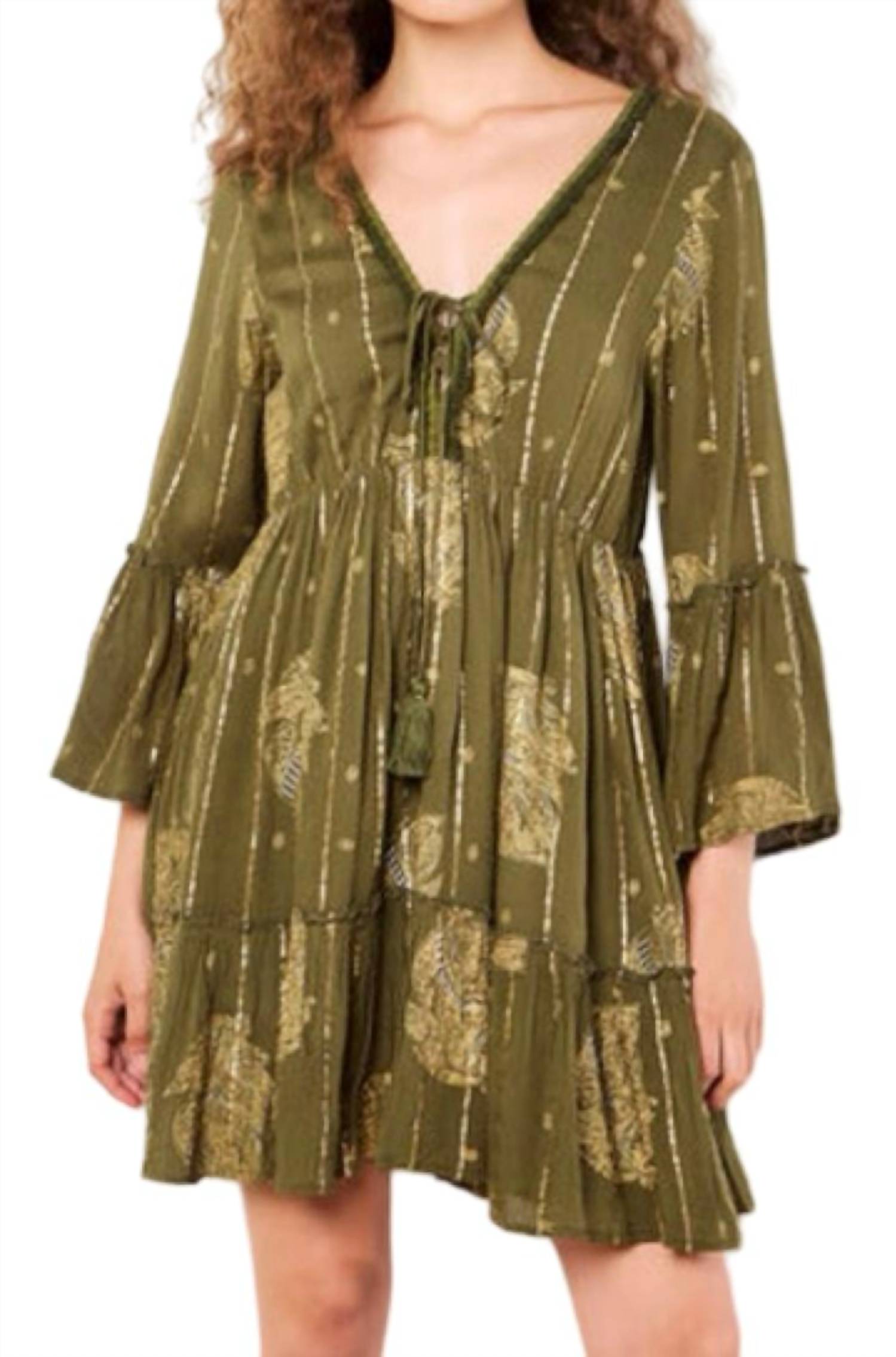 Apricot - Bohemian Lurex Bell Sleeve Dress