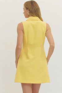 entro Button Up Sleeveless Mini Dress in yellow - women's dress - detail view