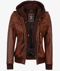 Decrum - Women's Edinburgh Genuine Leather Jacket With Removable Hood