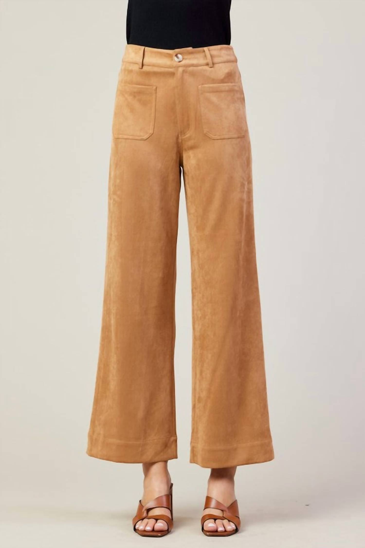 Skies Are Blue - Faux Suede Wide Leg Pants