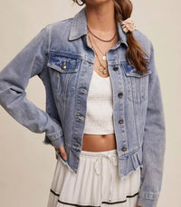 Listicle - Ruffled Hem Denim Jacket