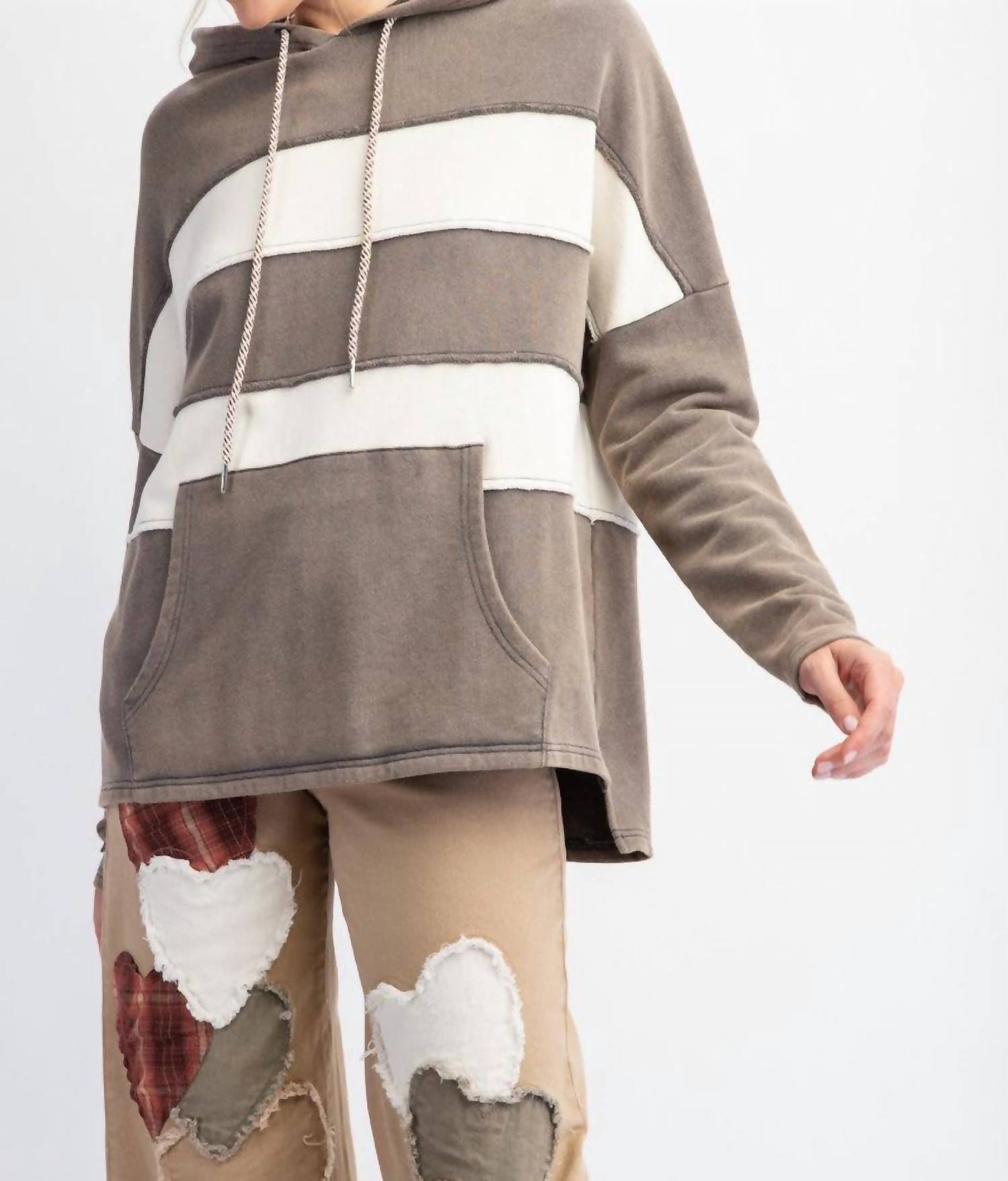 Easel Patched Up Hoodie in ash navy - women's top - alternate view