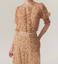 Exquise - Esther Short Sleeves Patterned Chiffon Shirt With Ruffle Piping Detail