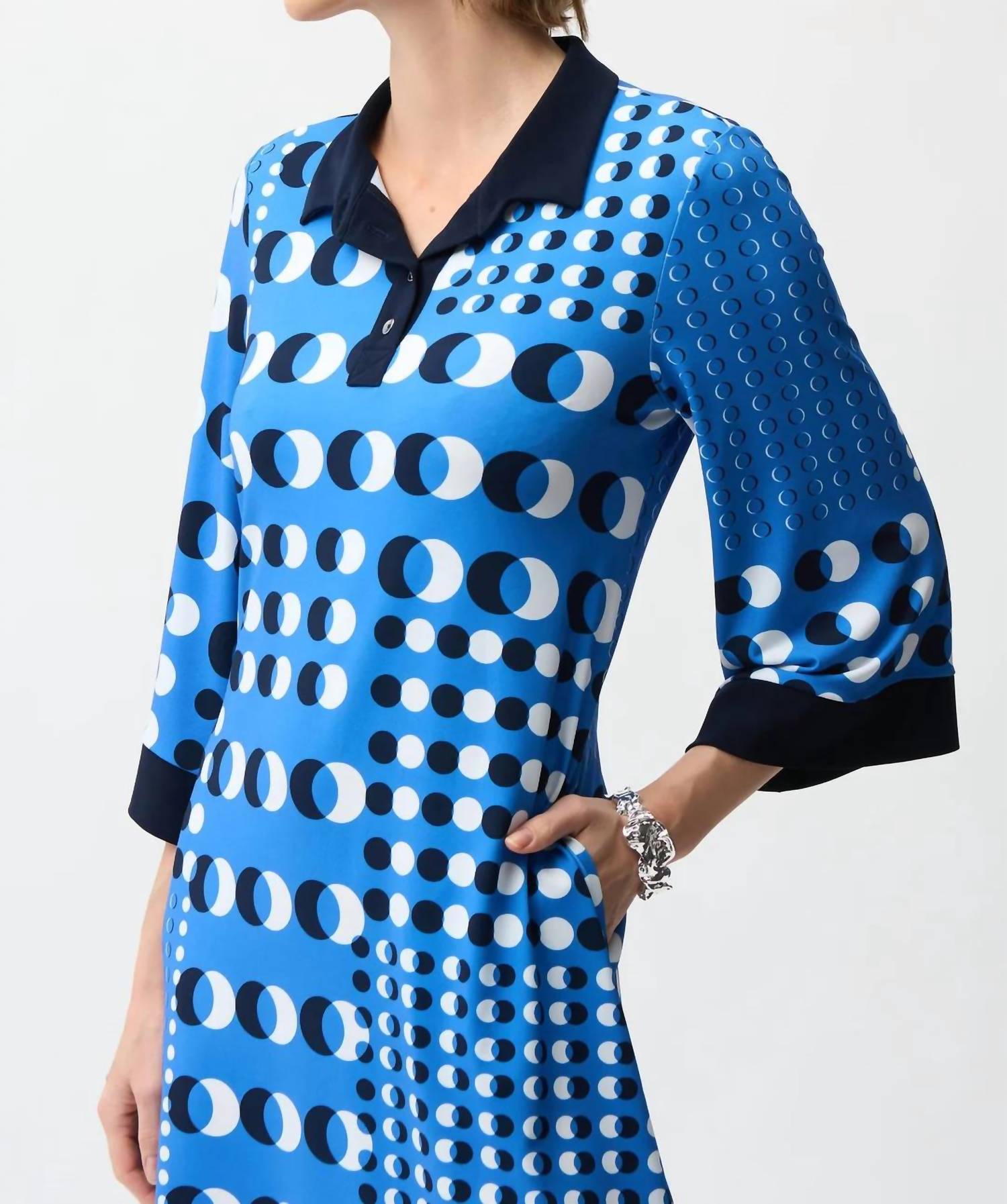 Joseph Ribkoff - Silky Knit Dot Print Shirt Dress With Contrast Collar And Cuffs